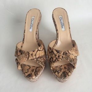 Oscar de la Renta Wedge Platform Sandals Snake Reptile Pattern Leather EU 39